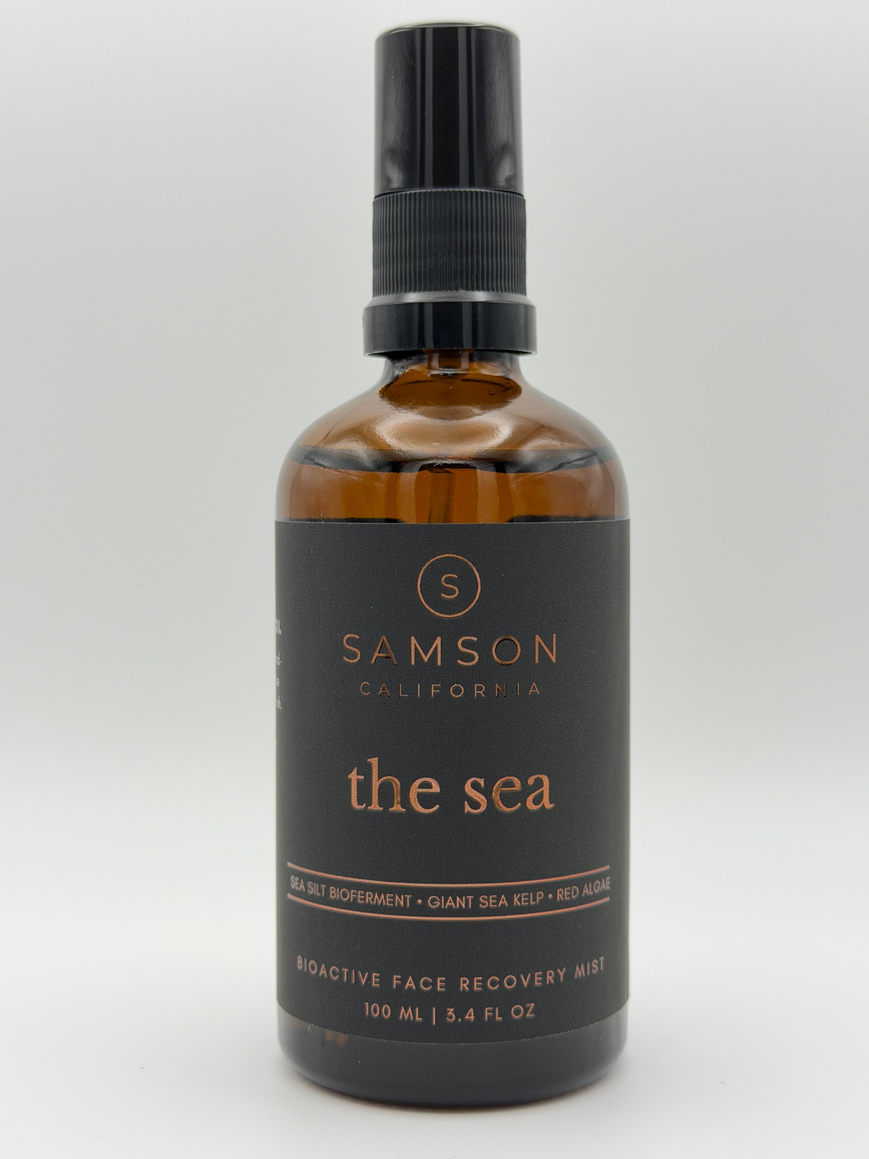Samson California The Sea Bioactive Face Recovery Mist in a premium amber glass bottle with a black fine-mist actuator